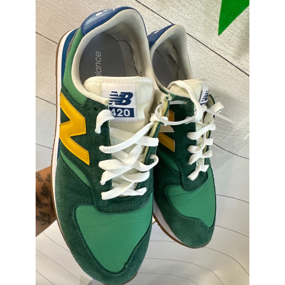 New Balance 420 Green Yellow Blue Suede Sneakers Mens 9.5 UL420VD2 Low Top - Picture 3 of 6